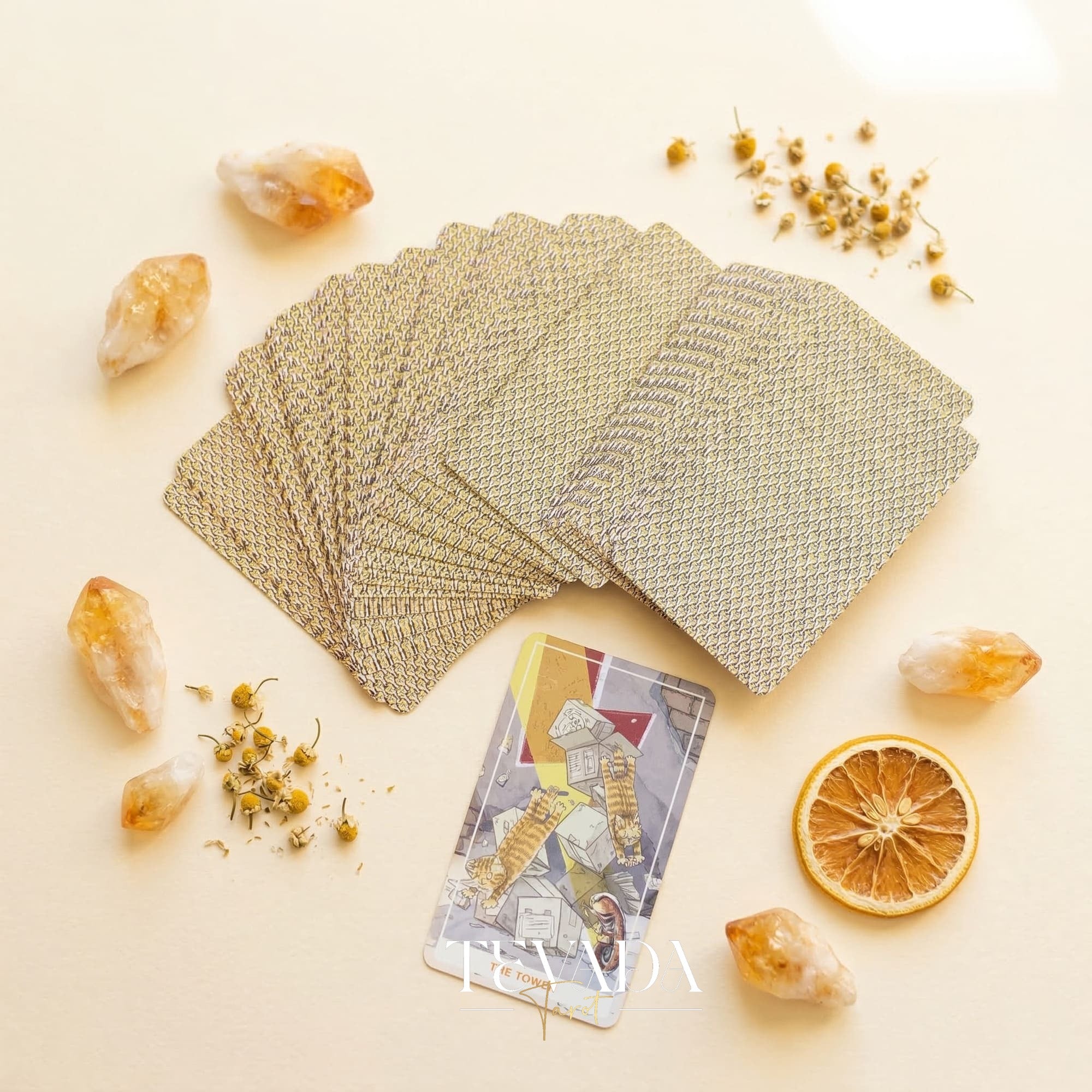 Sunny Orange Cat Tarot PRO Edition whimsical cartoon Indie Tarot Deck for inner child healing and gentle self reflection.