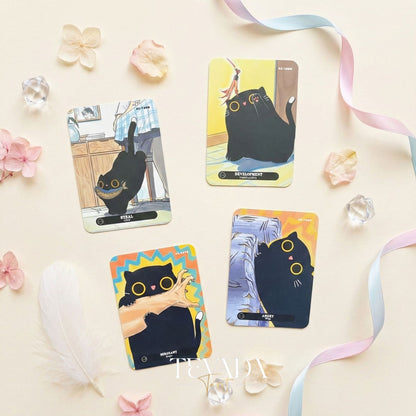 The 1000 Cats Oracle Decks featuring funny cartoon art and pocket size cards for lighthearted divination