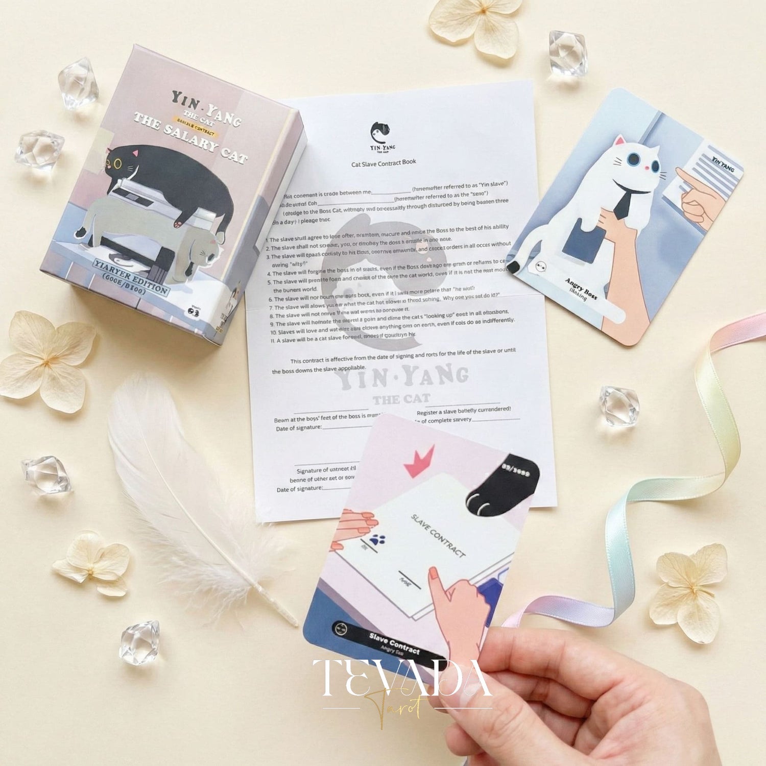 The 1000 Cats Oracle Decks featuring funny cartoon art and pocket size cards for lighthearted divination