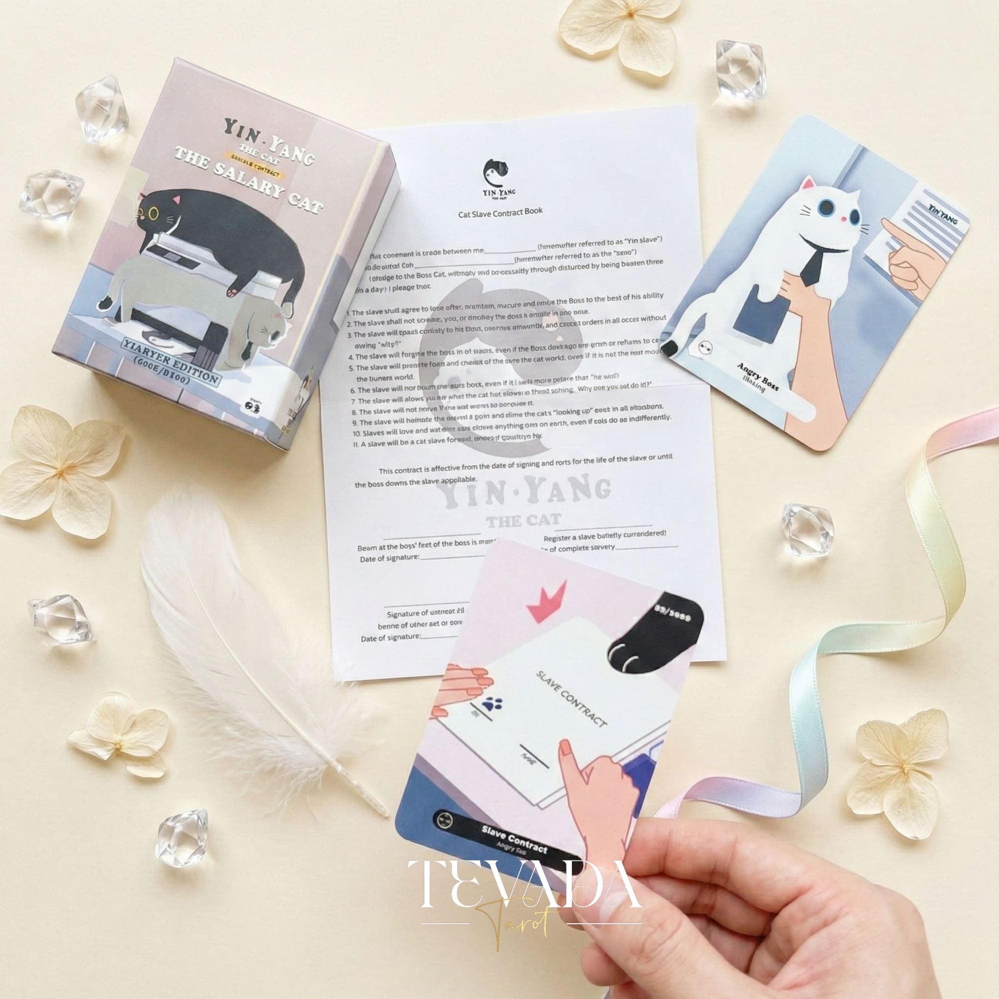 The 1000 Cats Oracle Decks featuring funny cartoon art and pocket size cards for lighthearted divination