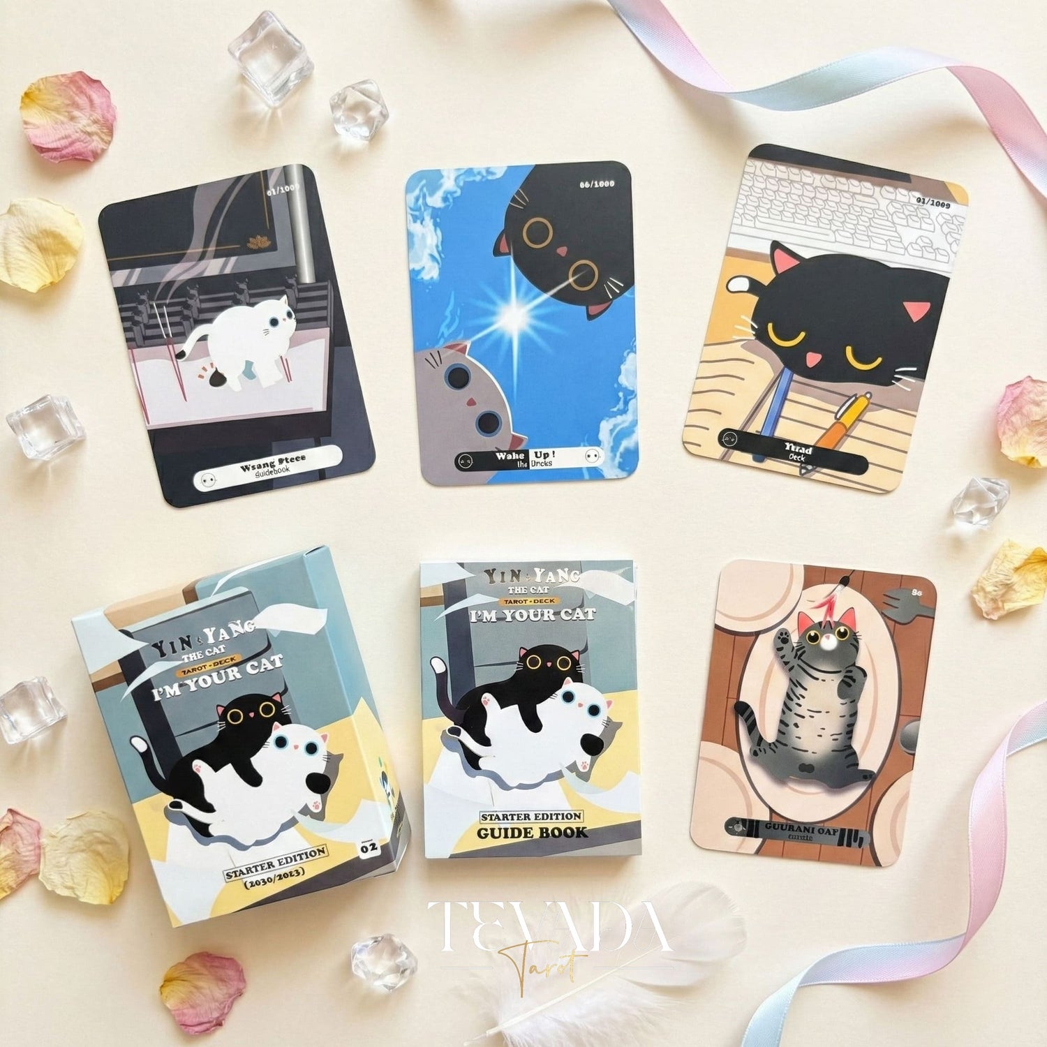 The 1000 Cats Oracle Decks featuring funny cartoon art and pocket size cards for lighthearted divination