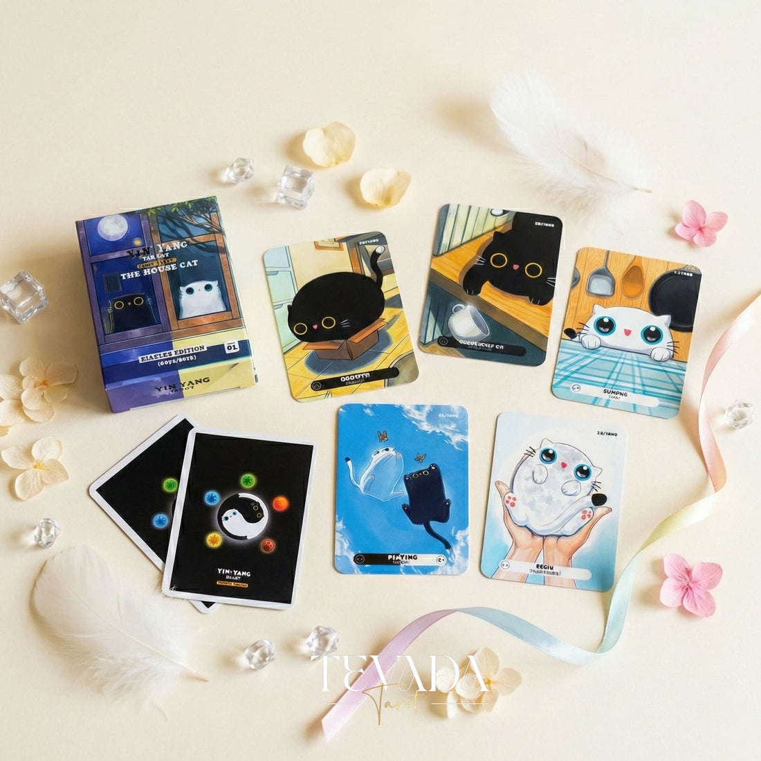 The 1000 Cats Oracle Decks featuring funny cartoon art and pocket size cards for lighthearted divination