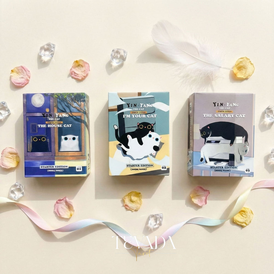 The 1000 Cats Oracle Decks featuring funny cartoon art and pocket size cards for lighthearted divination