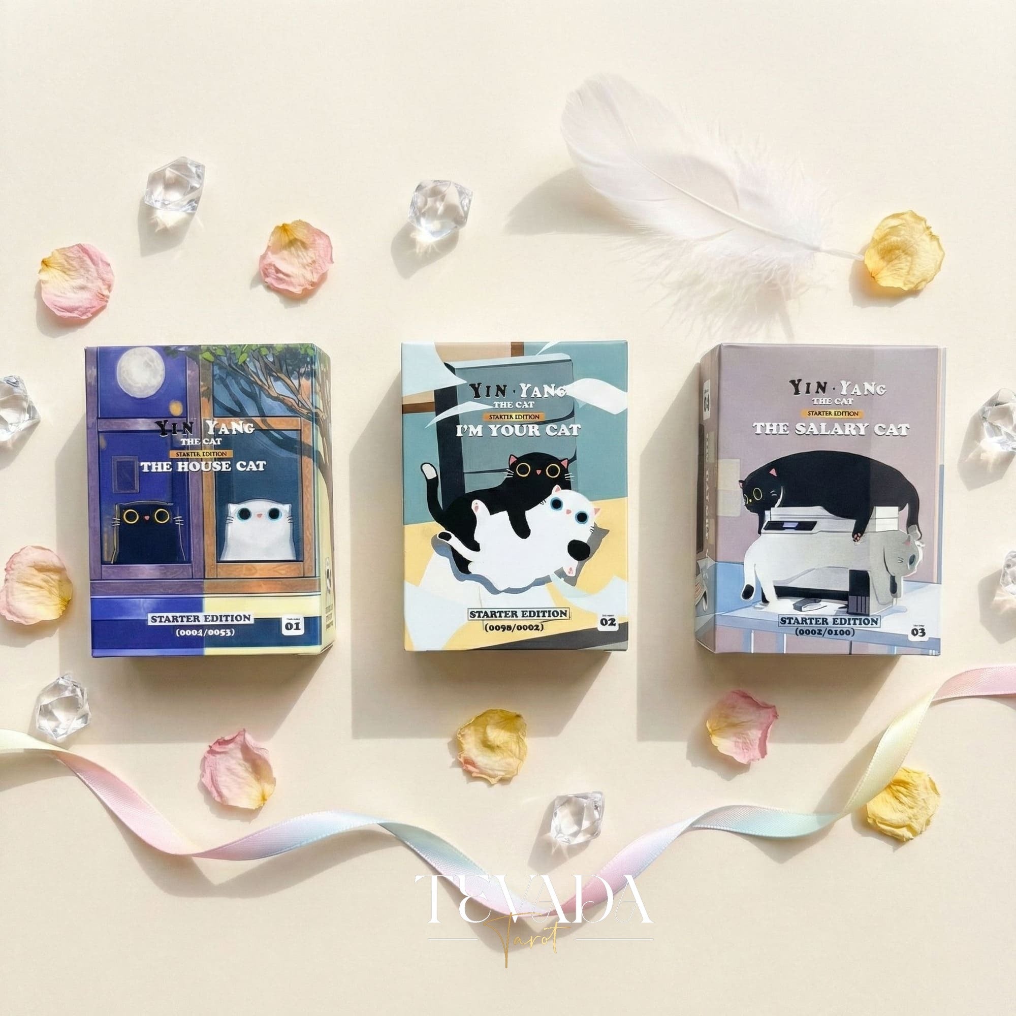 The 1000 Cats Oracle Decks featuring funny cartoon art and pocket size cards for lighthearted divination