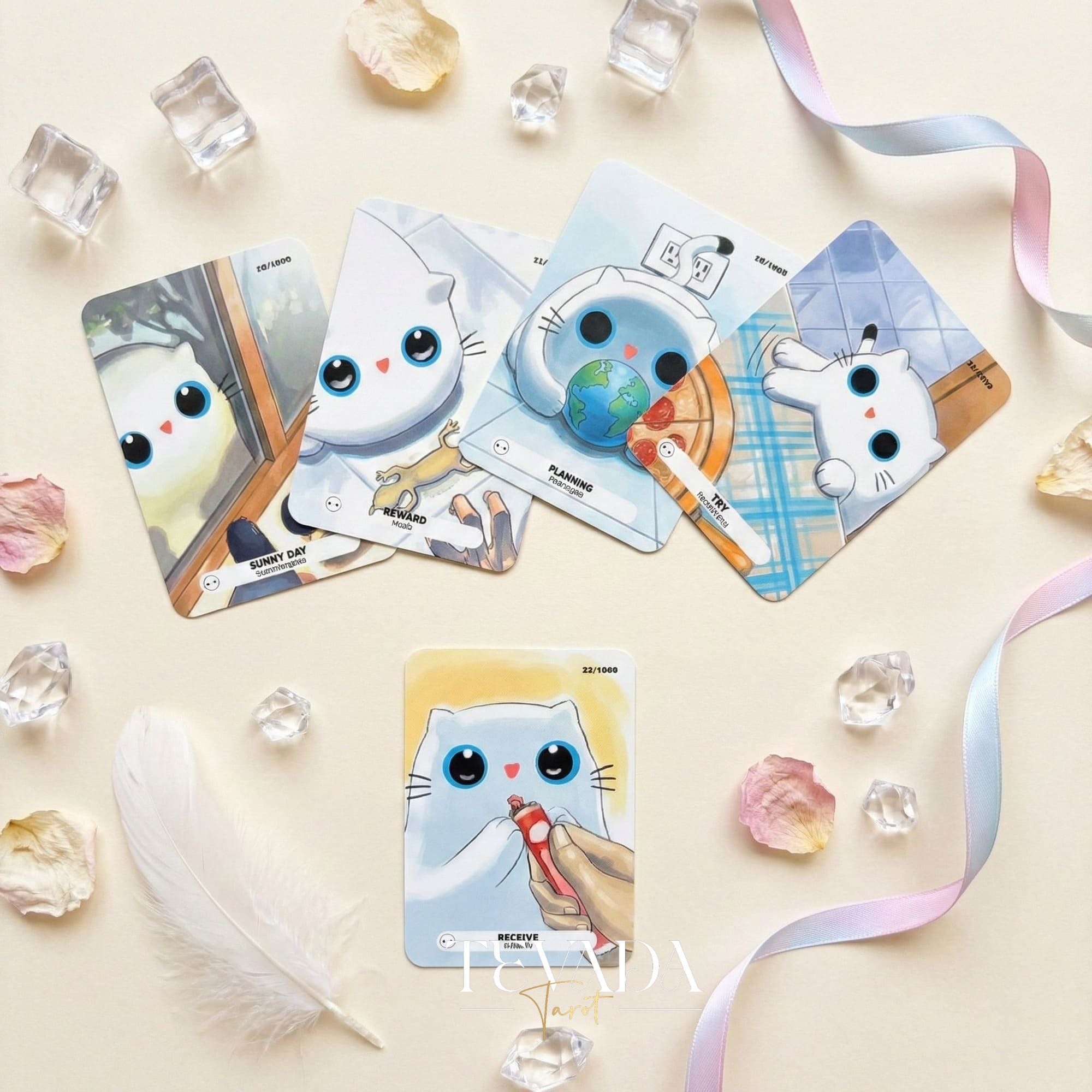 The 1000 Cats Oracle Decks featuring funny cartoon art and pocket size cards for lighthearted divination