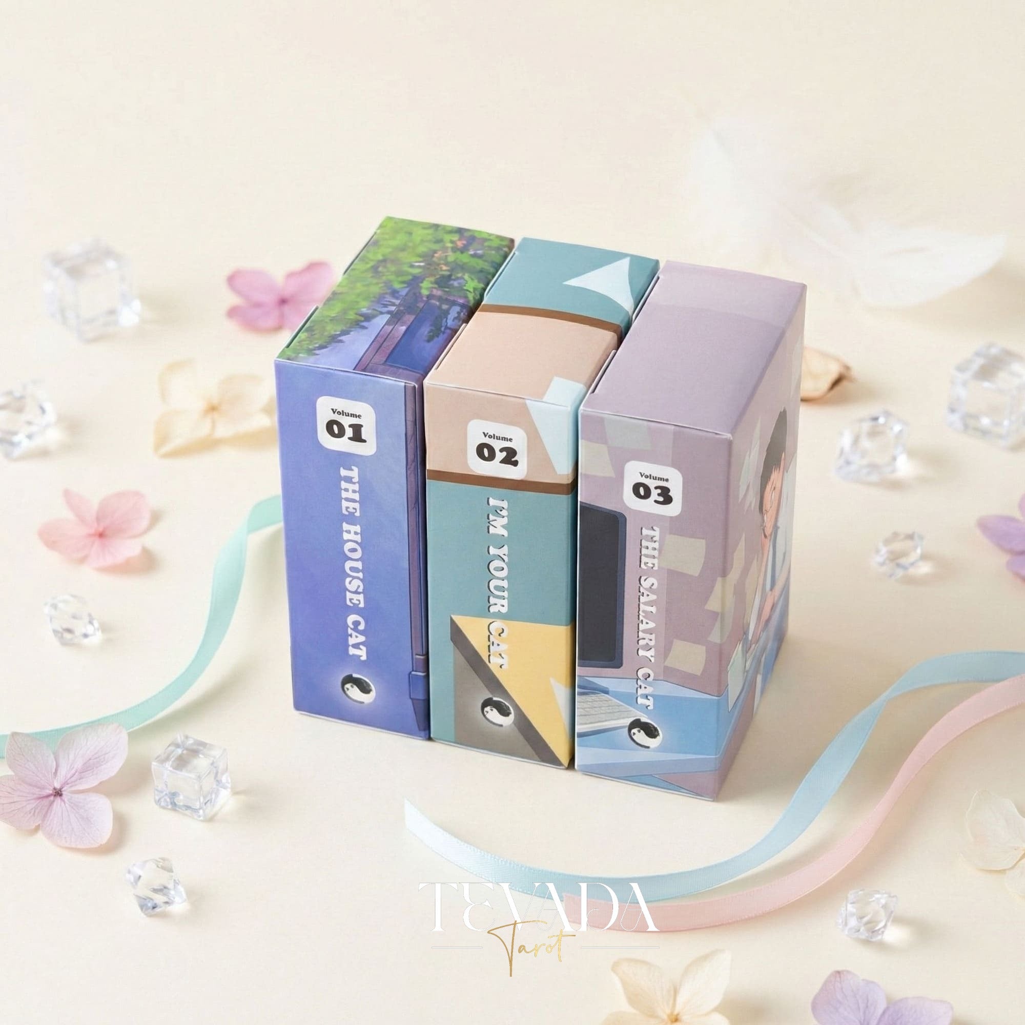 The 1000 Cats Oracle Decks featuring funny cartoon art and pocket size cards for lighthearted divination