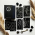 The Arrival Tarot Deck black and white Indie Tarot Deck with black holographic edges for deep shadow work and self reflection.(