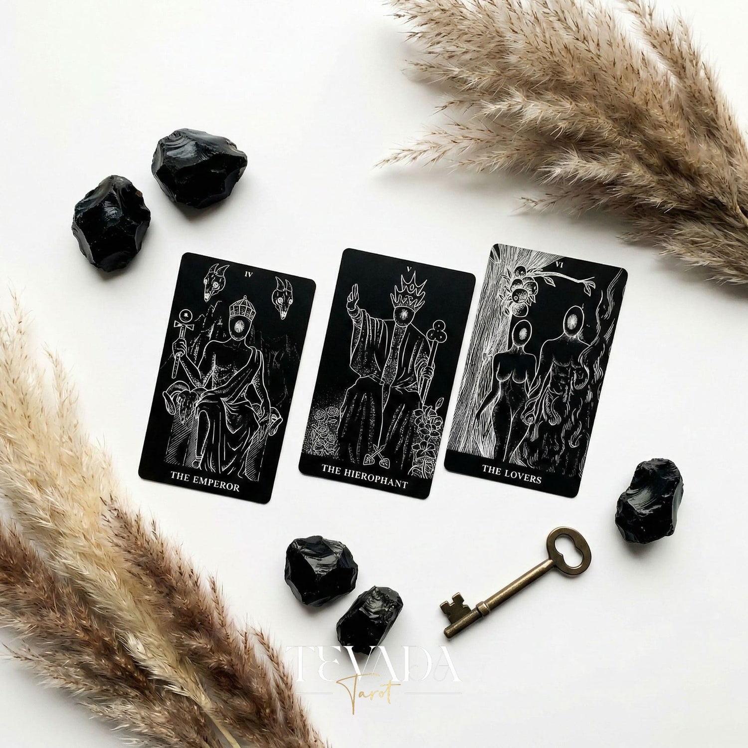 The Arrival Tarot Deck black and white Indie Tarot Deck with black holographic edges for deep shadow work and self reflection.(