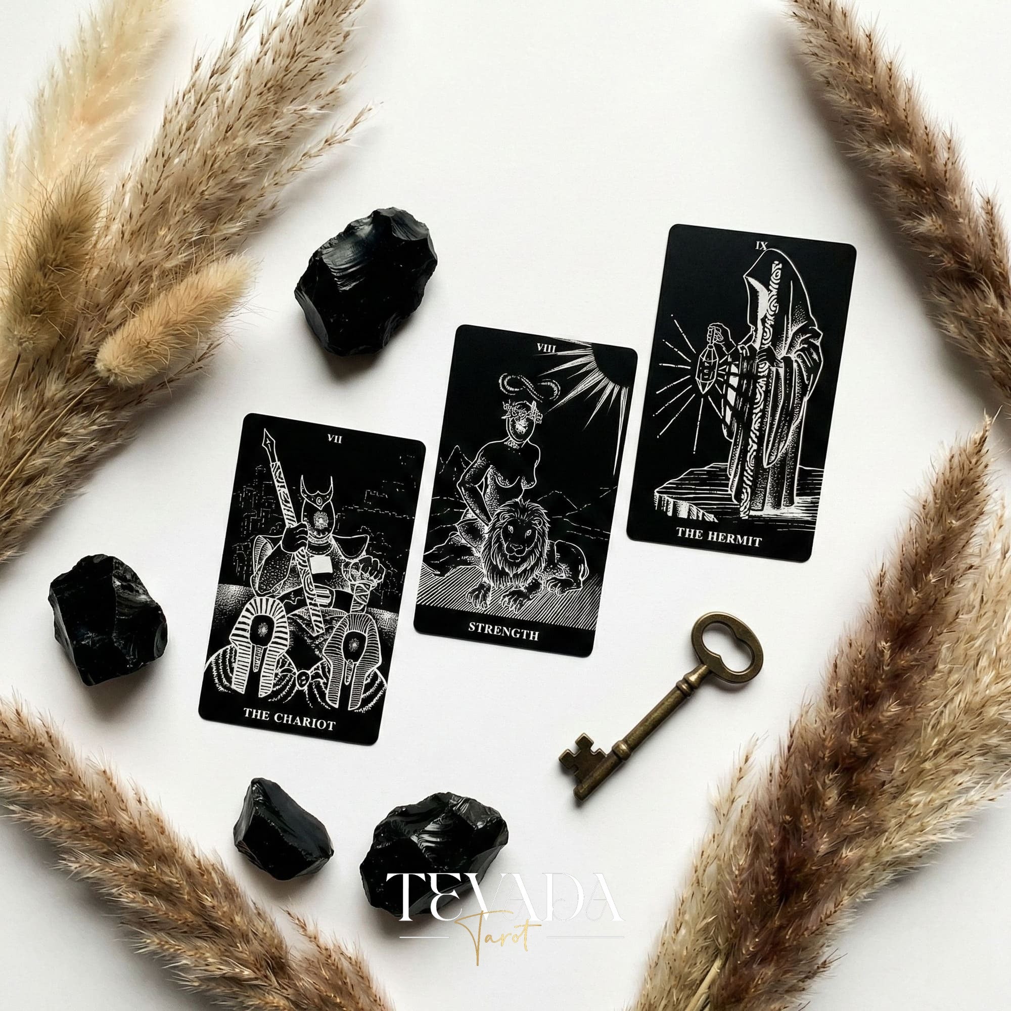 The Arrival Tarot Deck black and white Indie Tarot Deck with black holographic edges for deep shadow work and self reflection.(