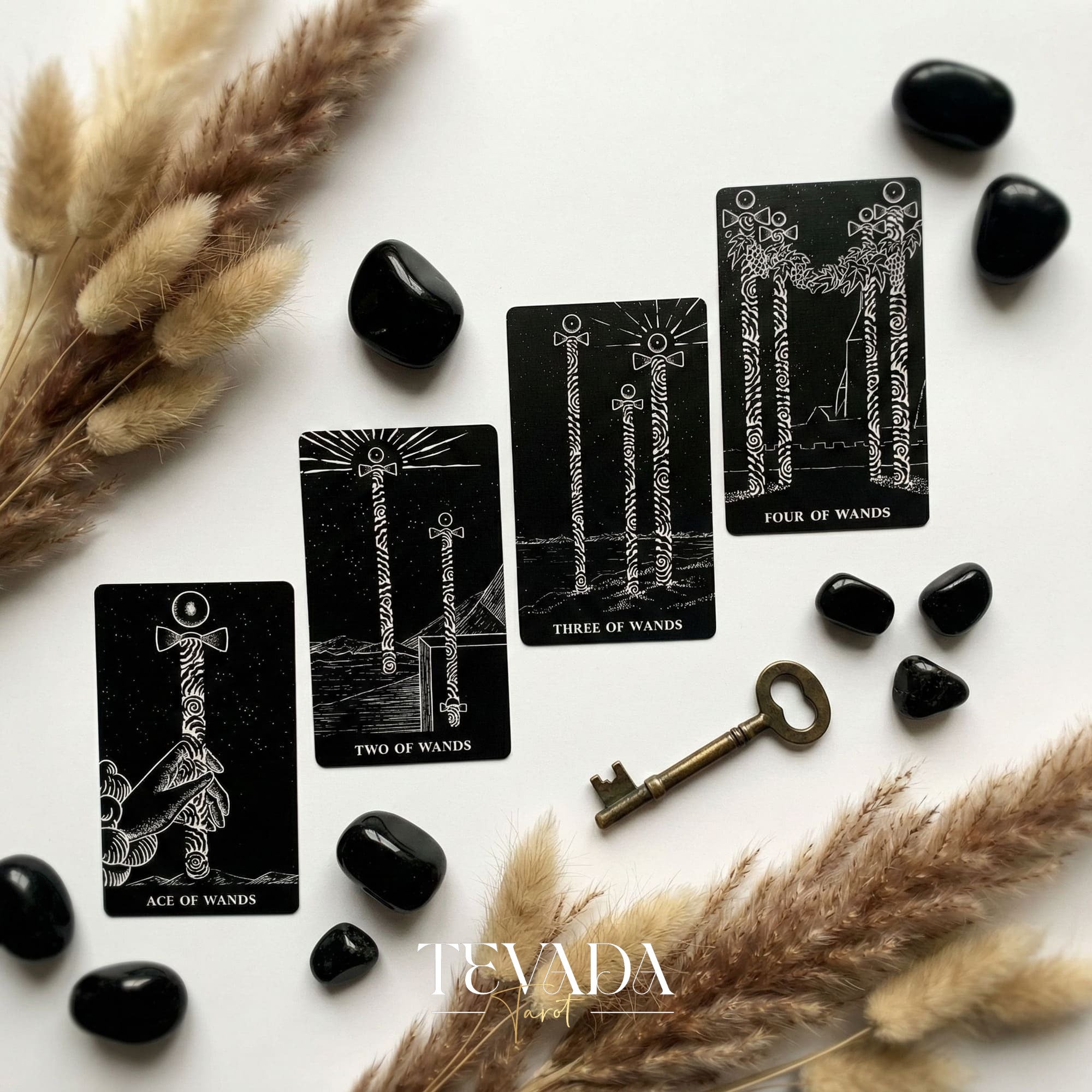 The Arrival Tarot Deck black and white Indie Tarot Deck with black holographic edges for deep shadow work and self reflection.(