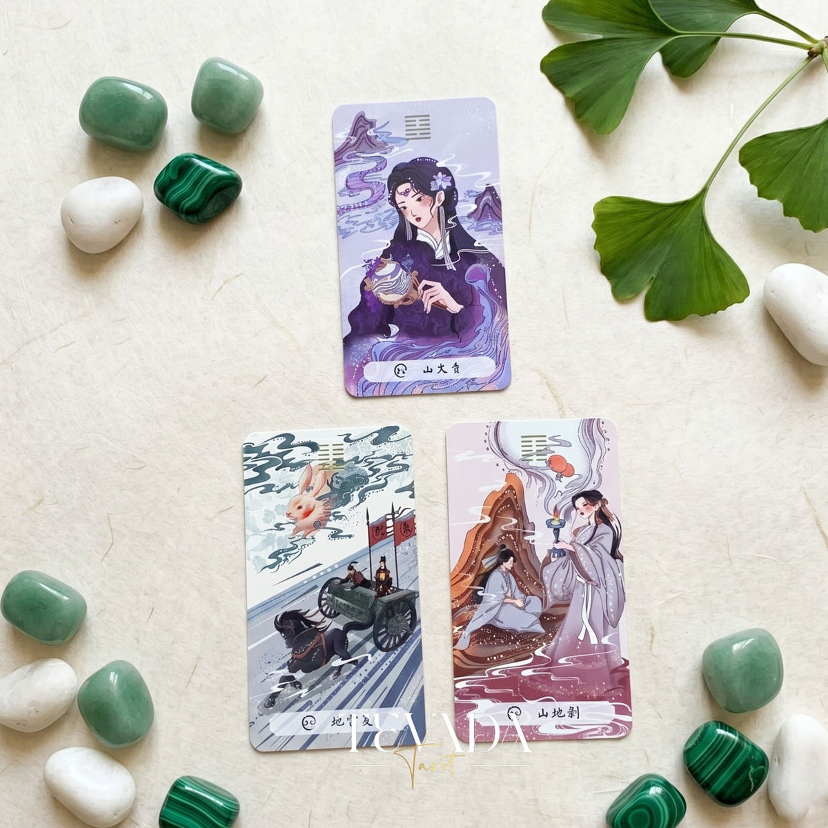 The Card of Changes I-Ching Oracle traditional Chinese painting indie deck with gold stamping for daily reflection.
