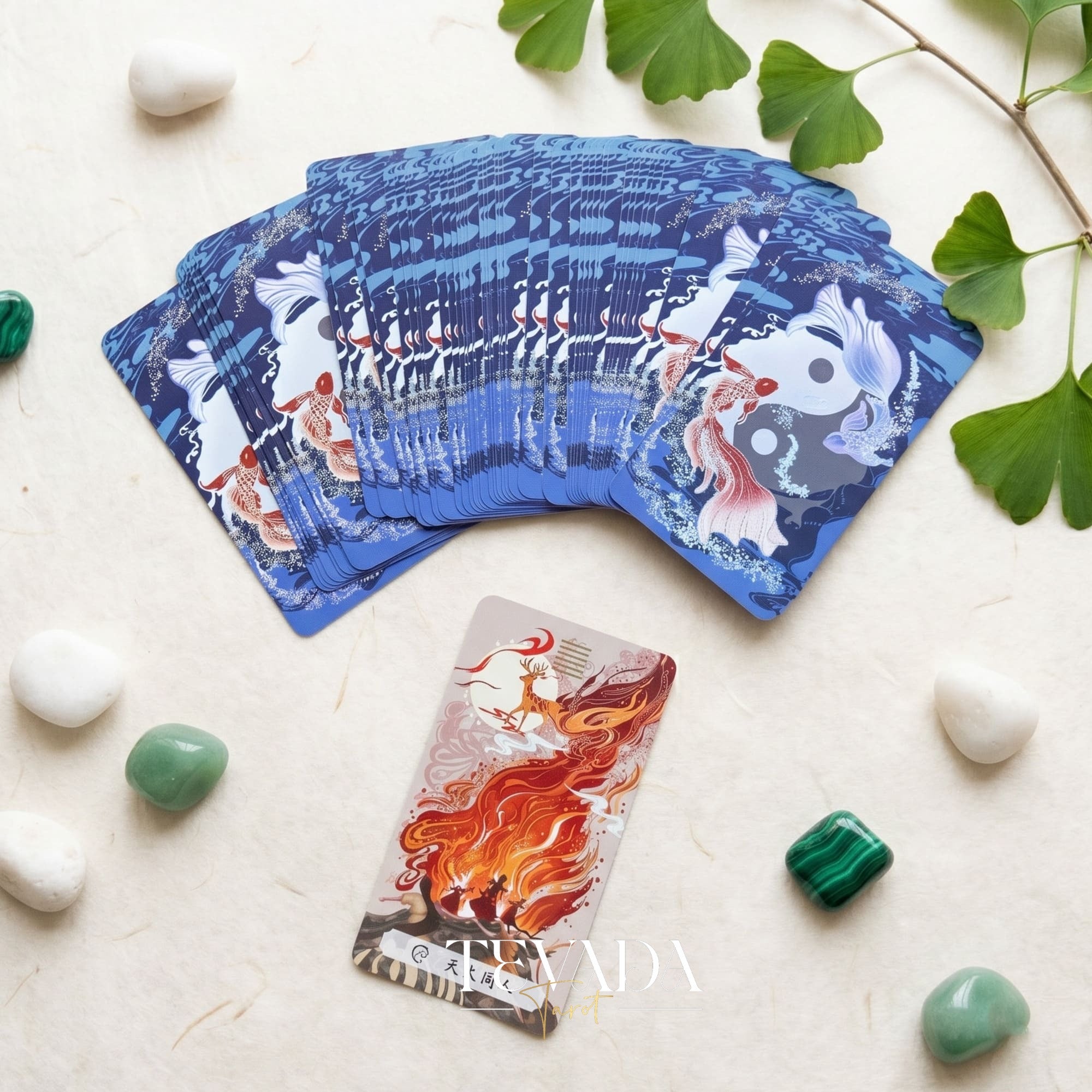 The Card of Changes I-Ching Oracle traditional Chinese painting indie deck with gold stamping for daily reflection.