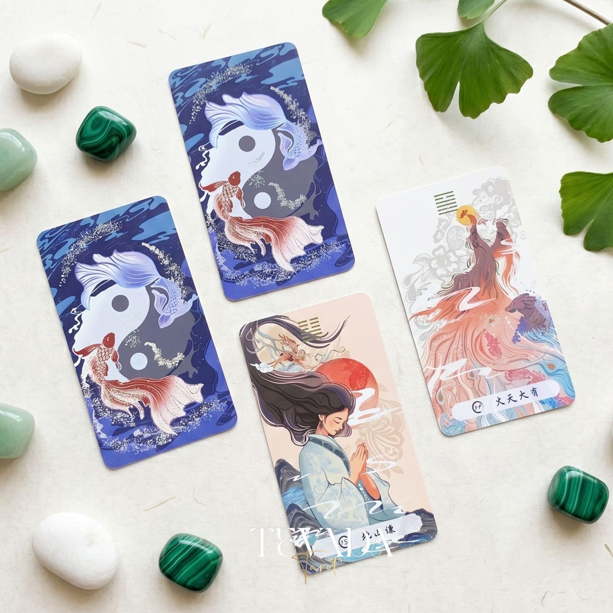 The Card of Changes I-Ching Oracle traditional Chinese painting indie deck with gold stamping for daily reflection.