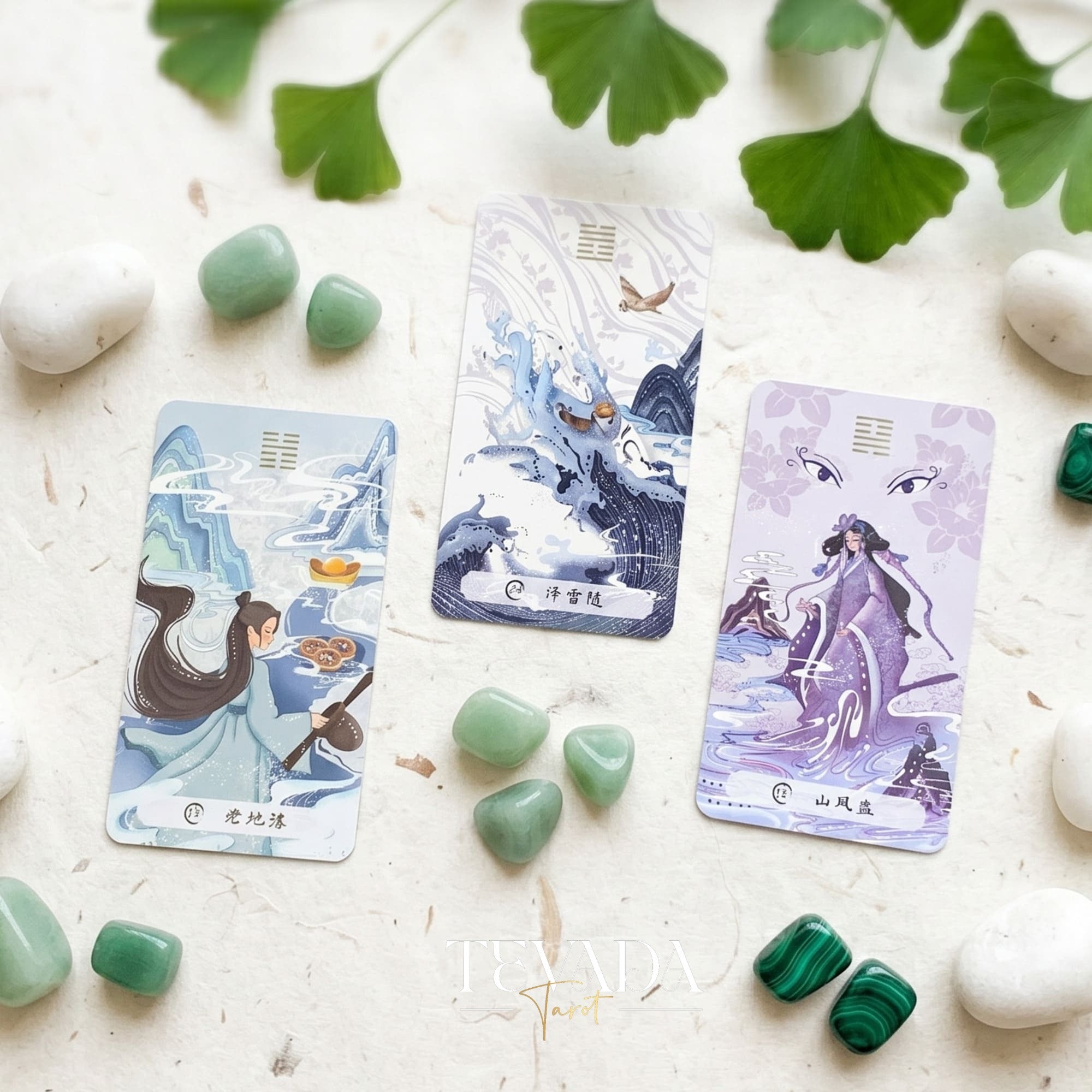 The Card of Changes I-Ching Oracle traditional Chinese painting indie deck with gold stamping for daily reflection.
