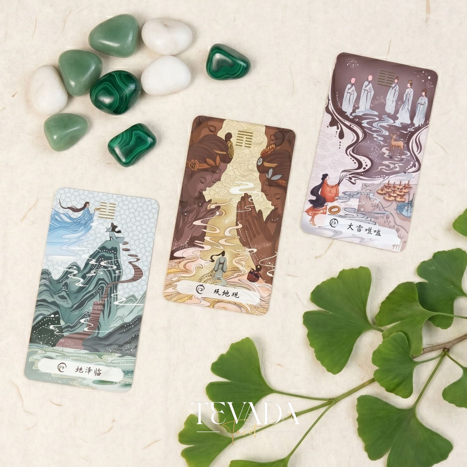 The Card of Changes I-Ching Oracle traditional Chinese painting indie deck with gold stamping for daily reflection.