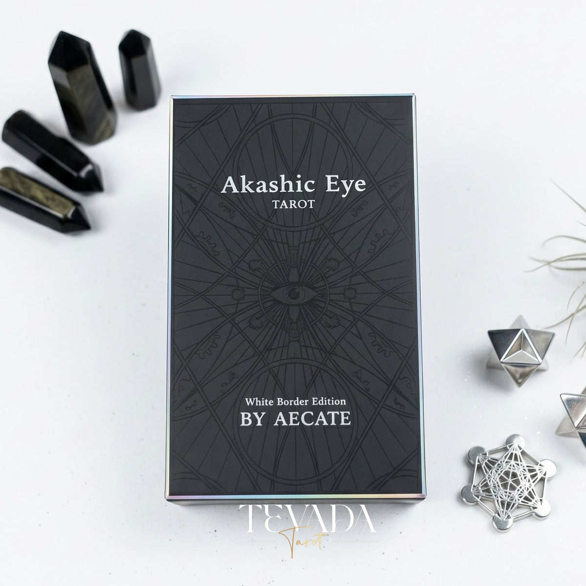 Akashic Eye Tarot old-school cartoon indie tarot deck with esoteric symbols for shadow work and daily reflection.