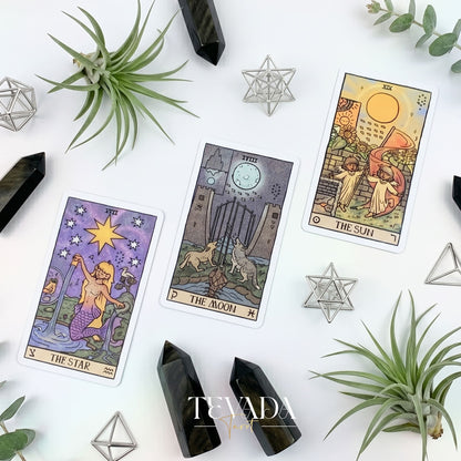 Akashic Eye Tarot old-school cartoon indie tarot deck with esoteric symbols for shadow work and daily reflection.