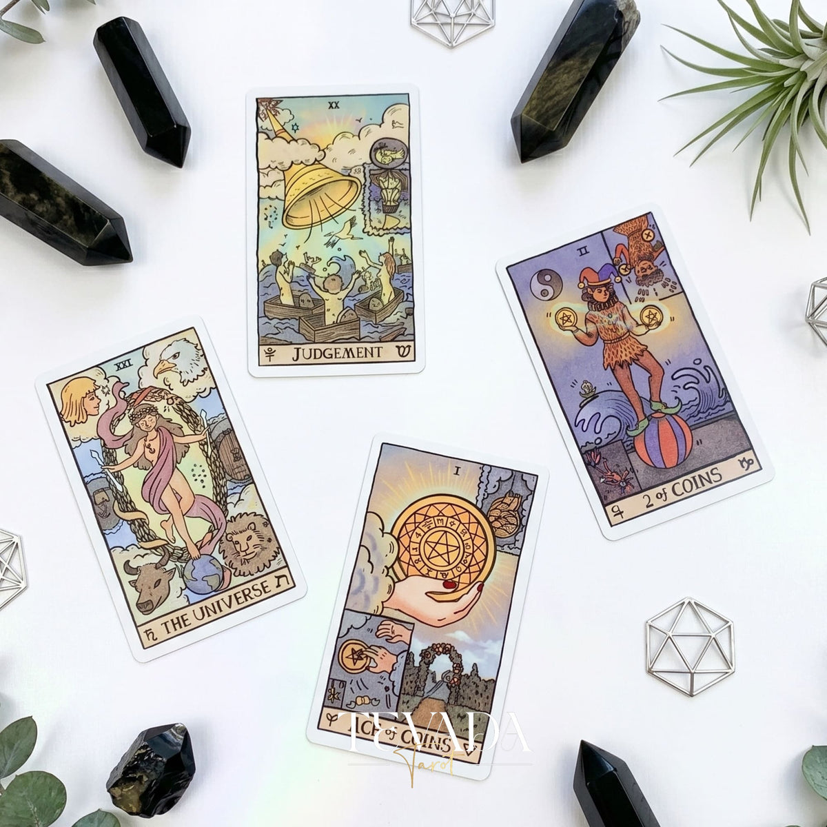 Akashic Eye Tarot old-school cartoon indie tarot deck with esoteric symbols for shadow work and daily reflection.