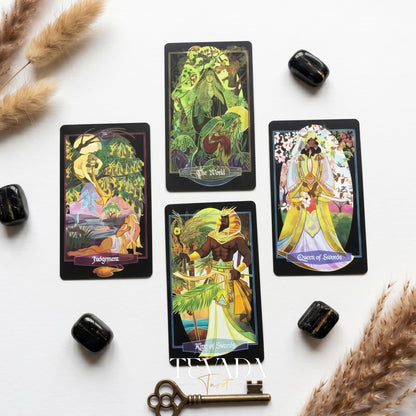 The Children of Ostara Tarot BLACK Edition mysterious botanical indie tarot deck for spellcraft and healing.