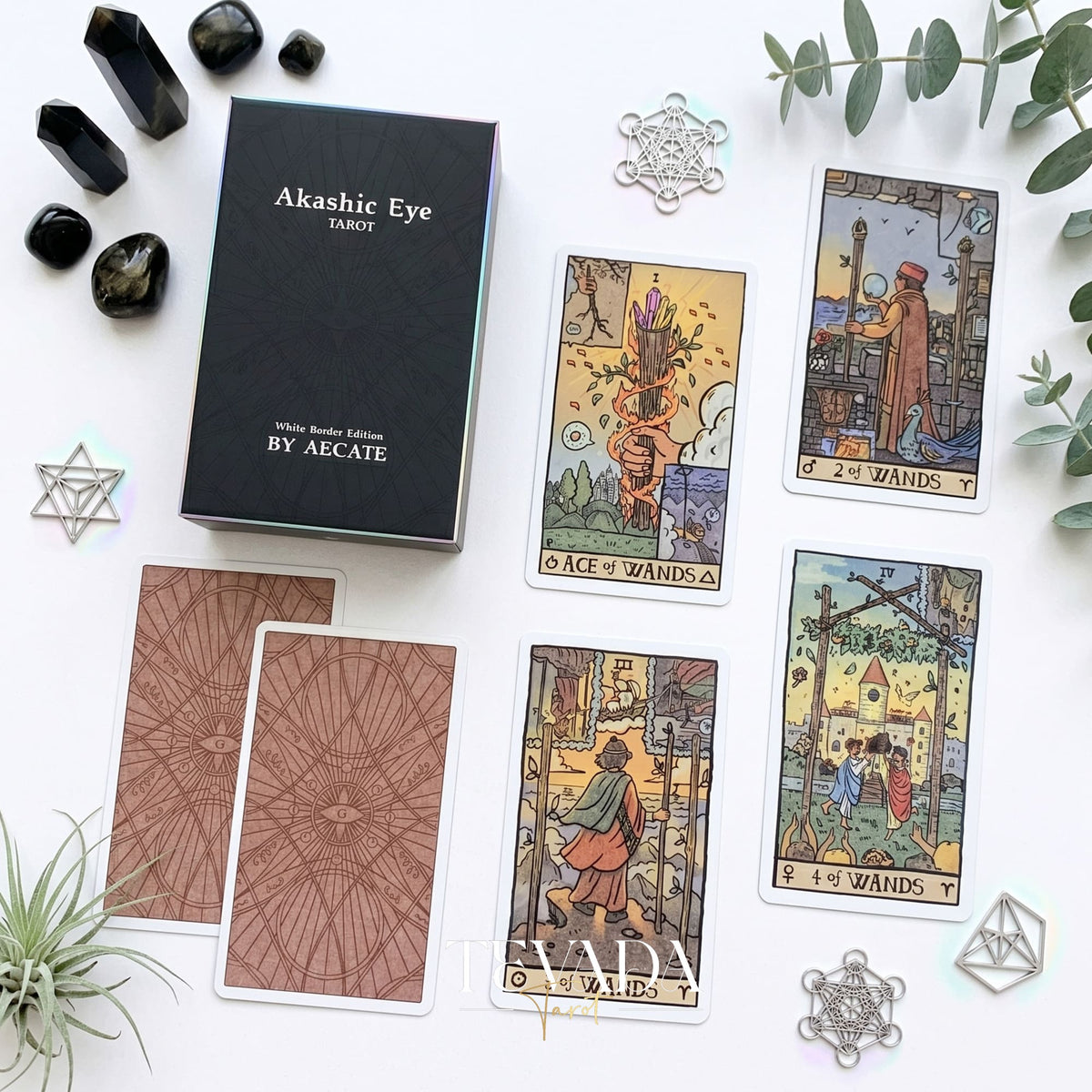 Akashic Eye Tarot old-school cartoon indie tarot deck with esoteric symbols for shadow work and daily reflection.