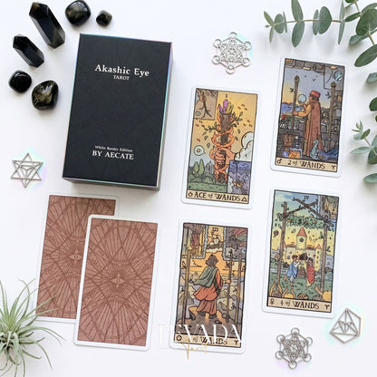 Akashic Eye Tarot old-school cartoon indie tarot deck with esoteric symbols for shadow work and daily reflection.
