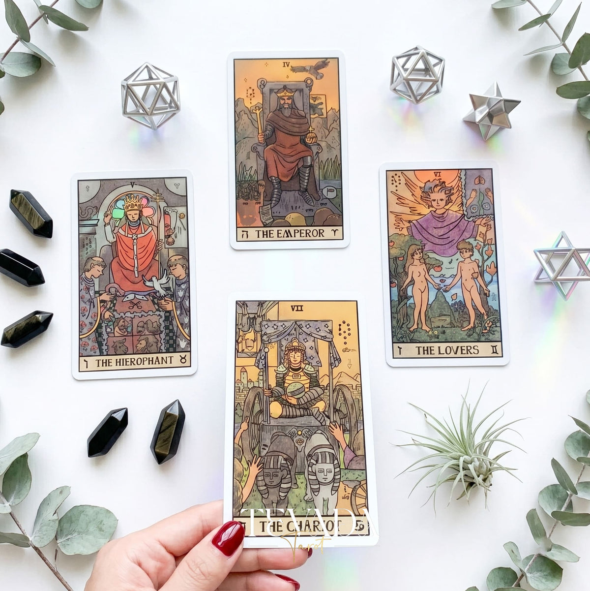 Akashic Eye Tarot old-school cartoon indie tarot deck with esoteric symbols for shadow work and daily reflection.