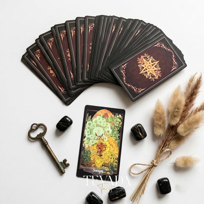 The Children of Ostara Tarot BLACK Edition mysterious botanical indie tarot deck for spellcraft and healing.