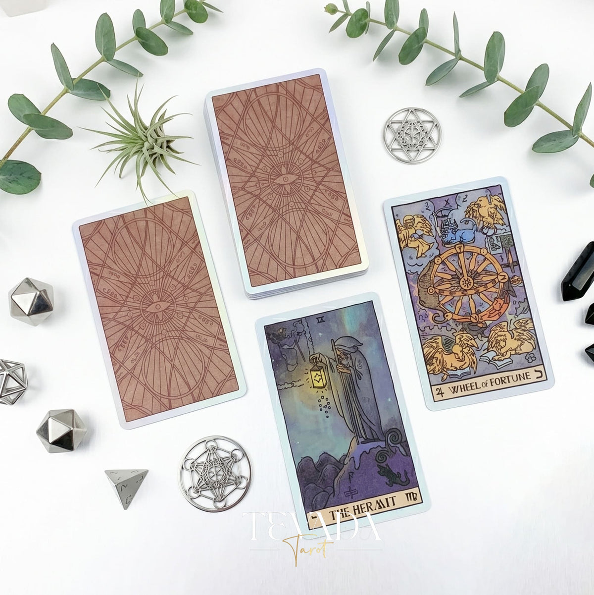 Akashic Eye Tarot old-school cartoon indie tarot deck with esoteric symbols for shadow work and daily reflection.