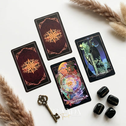 The Children of Ostara Tarot BLACK Edition mysterious botanical indie tarot deck for spellcraft and healing.