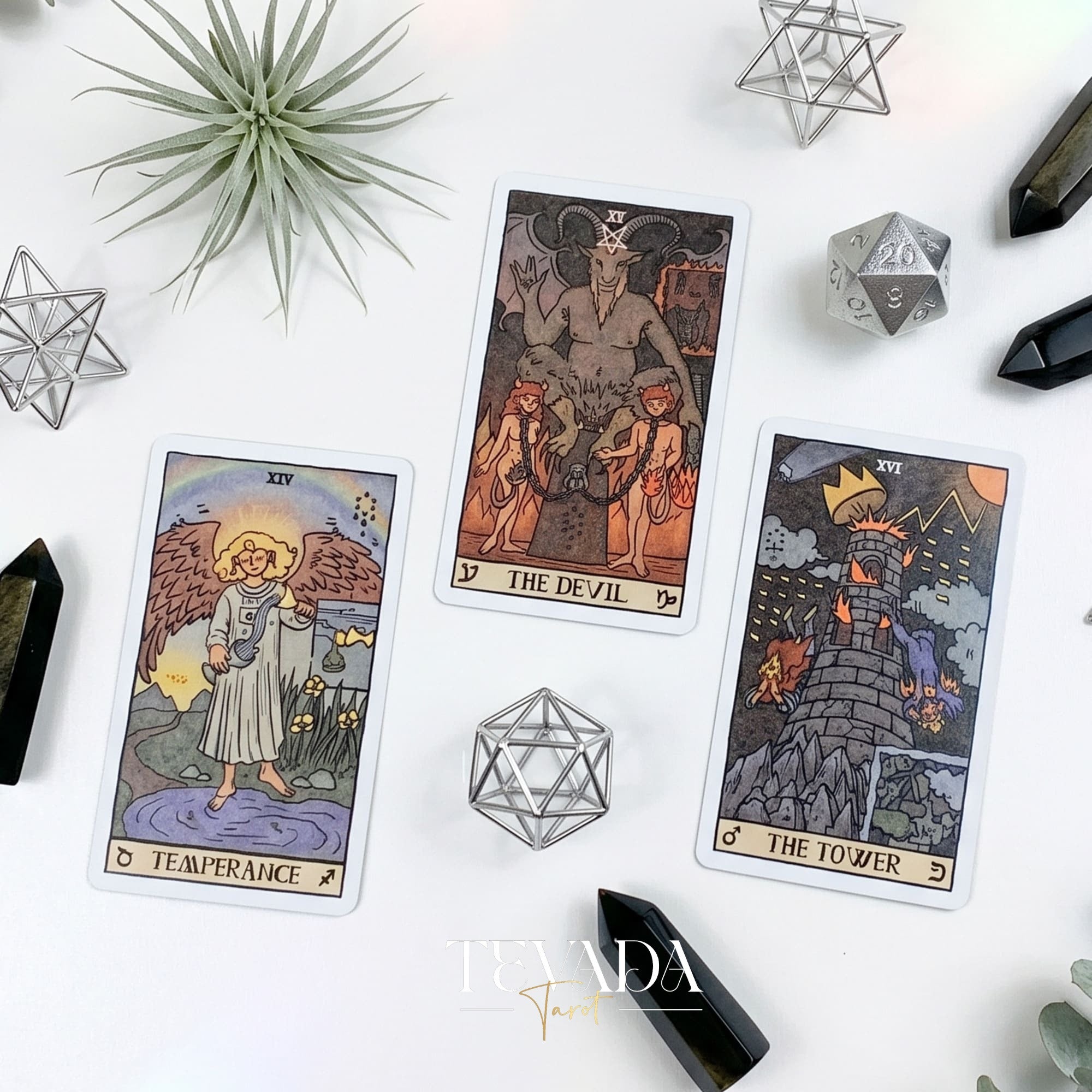 Akashic Eye Tarot old-school cartoon indie tarot deck with esoteric symbols for shadow work and daily reflection.