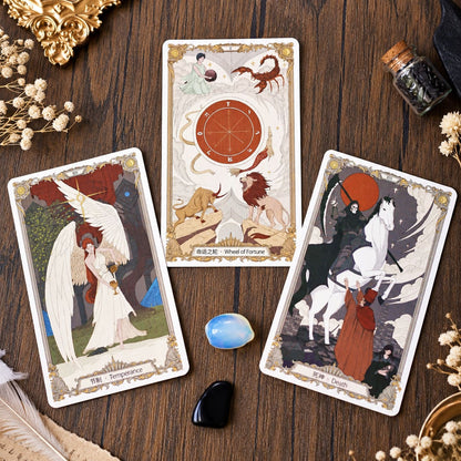 The Covenant Tarot medieval-inspired illustrated cards with ornate borders and holographic gold edges for reflection