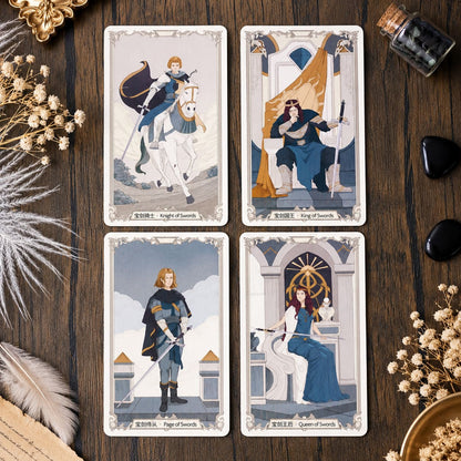 The Covenant Tarot medieval-inspired illustrated cards with ornate borders and holographic gold edges for reflection