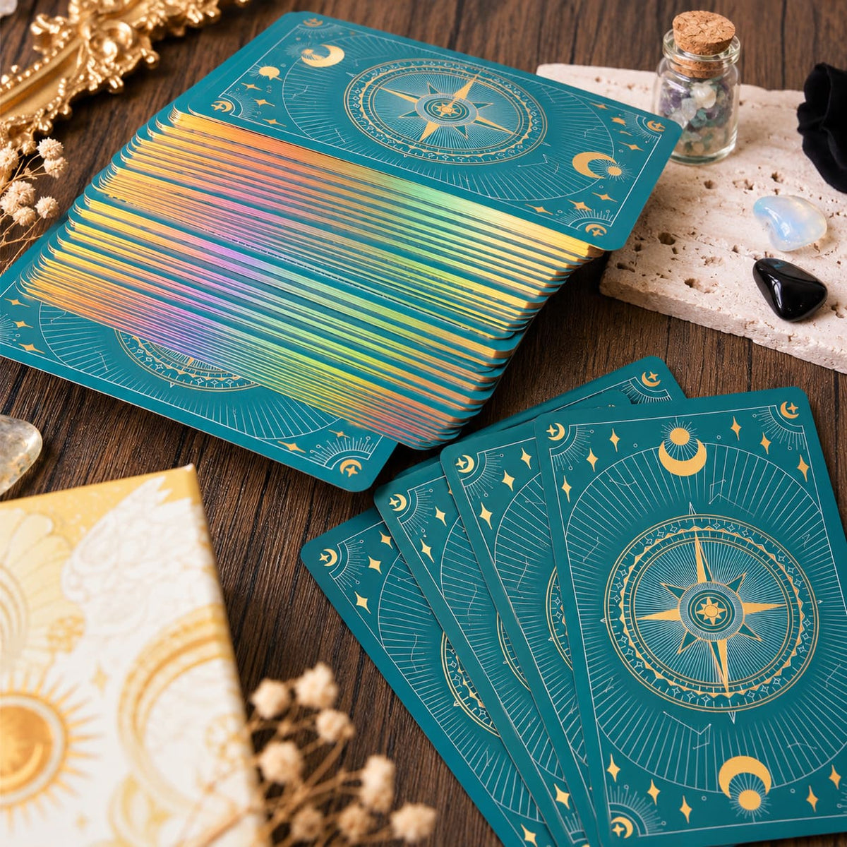 The Covenant Tarot medieval-inspired illustrated cards with ornate borders and holographic gold edges for reflection