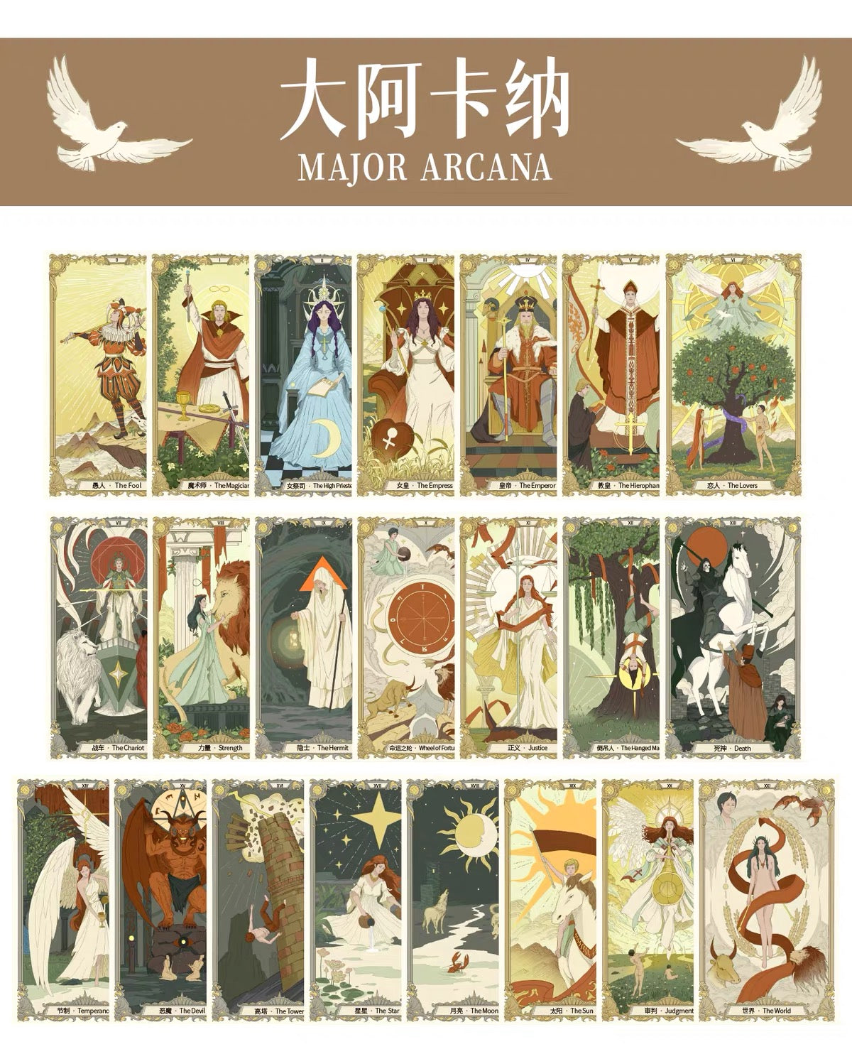 The Covenant Tarot medieval-inspired illustrated cards with ornate borders and holographic gold edges for reflection