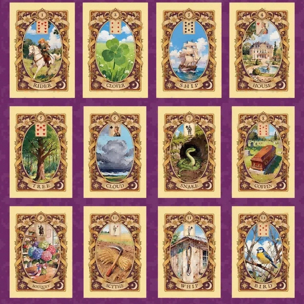 Gilded Spring Encounter Lenormand vintage gilded card set for renewal readings