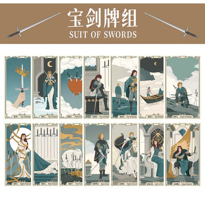The Covenant Tarot medieval-inspired illustrated cards with ornate borders and holographic gold edges for reflection
