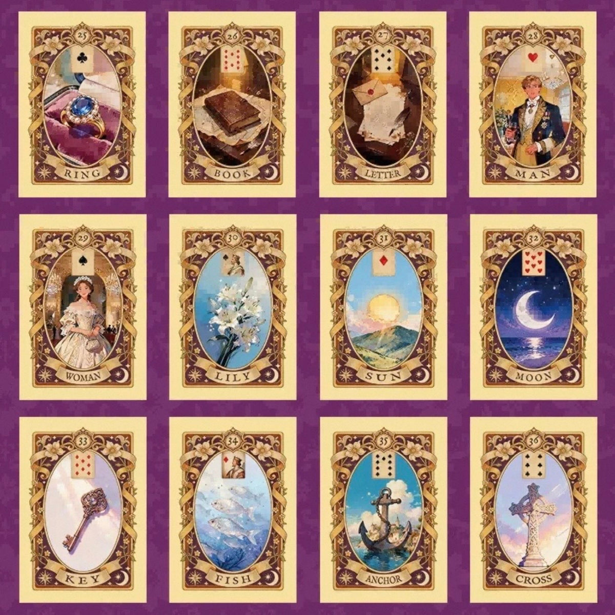 Gilded Spring Encounter Lenormand vintage gilded card set for renewal readings