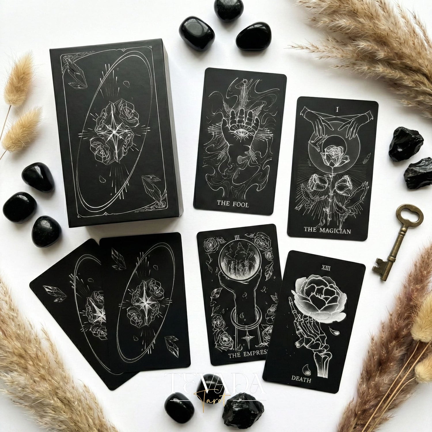 The Hand Tarot Deck minimalist gothic Indie Tarot Cards with silver stamping for shadow work and reflection
