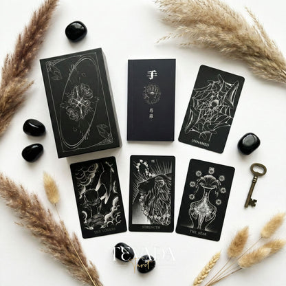 The Hand Tarot Deck minimalist gothic Indie Tarot Cards with silver stamping for shadow work and reflection