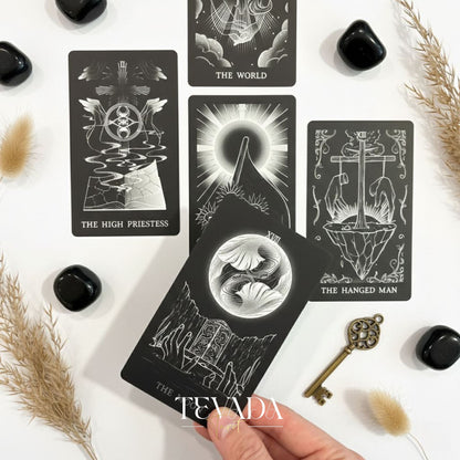 The Hand Tarot Deck minimalist gothic Indie Tarot Cards with silver stamping for shadow work and reflection