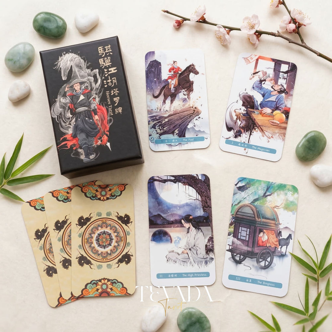 The Horses Tarot featuring playful Chinese cartoon art for 2026 Lunar New Year guidance.