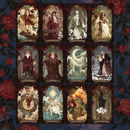 The Lost Land Tarot dark watercolor fantasy cards in Rebirth and Fading editions for shadow work