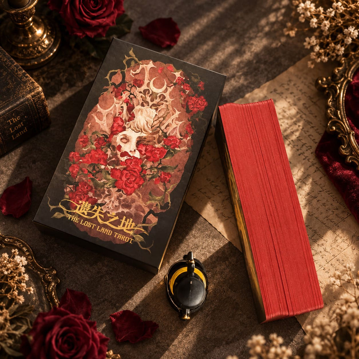 The Lost Land Tarot dark watercolor fantasy cards in Rebirth and Fading editions for shadow work