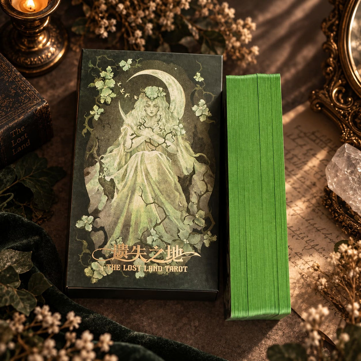 The Lost Land Tarot dark watercolor fantasy cards in Rebirth and Fading editions for shadow work