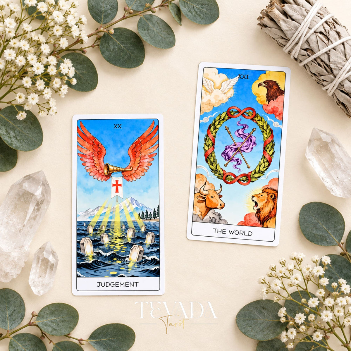 The Judgement and Wheel of Fortune cards from The No Man&