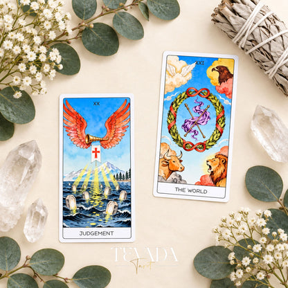 The Judgement and Wheel of Fortune cards from The No Man&