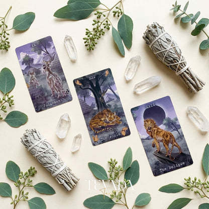 The Returning of Panthera Tarot 2026 Ver whimsical feline Indie Tarot Deck for daily ritual and deep self-reflection.