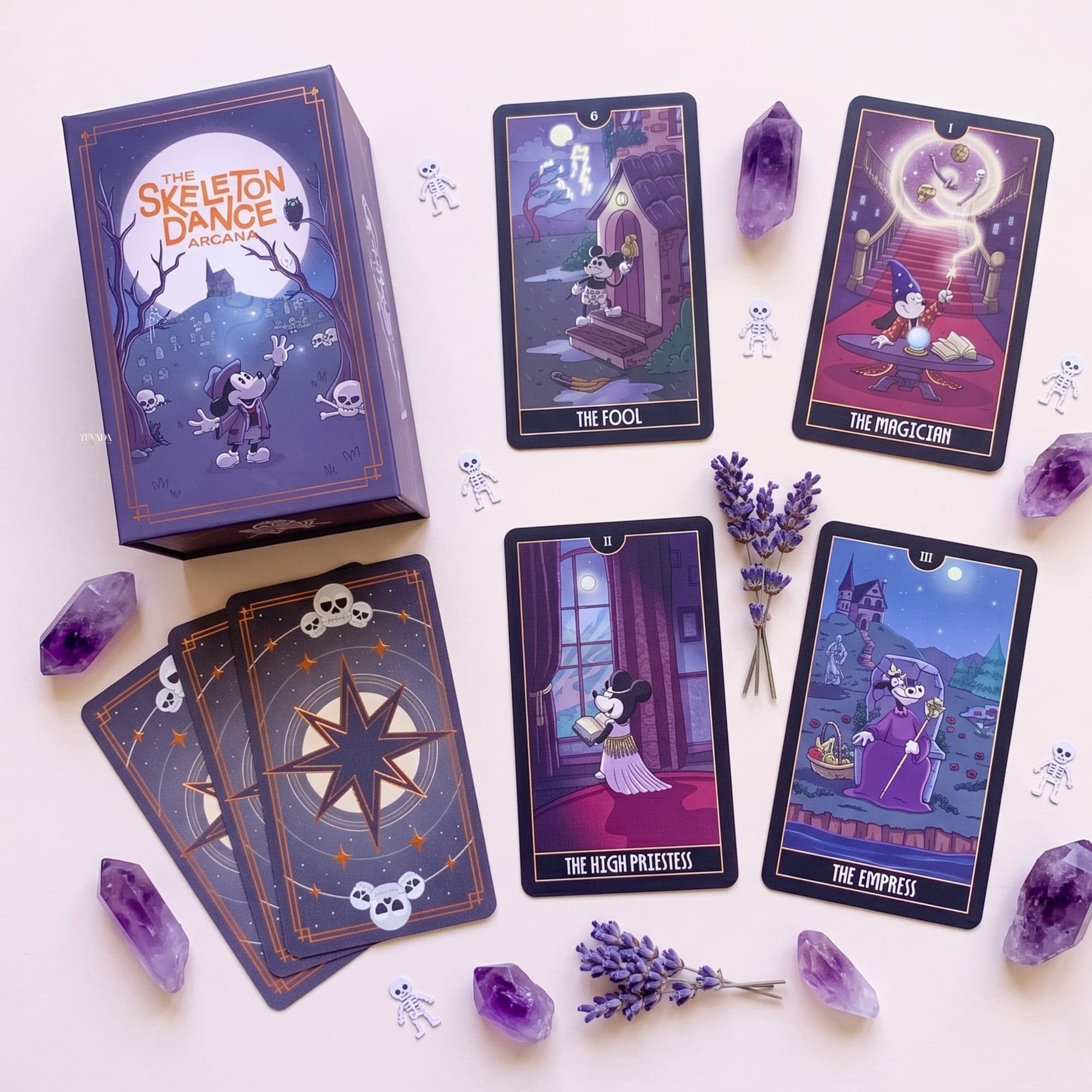The Skeleton Dance Arcana Tarot whimsical gothic cartoon indie tarot deck for inner child healing and playful shadow work.