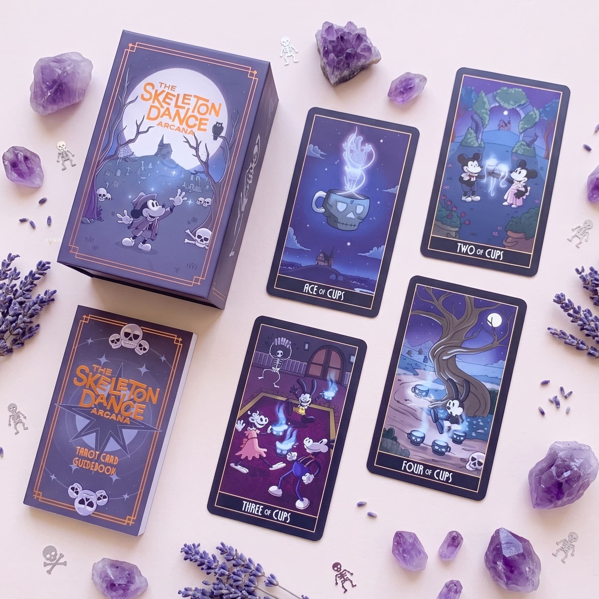 The Skeleton Dance Arcana Tarot whimsical gothic cartoon indie tarot deck for inner child healing and playful shadow work.