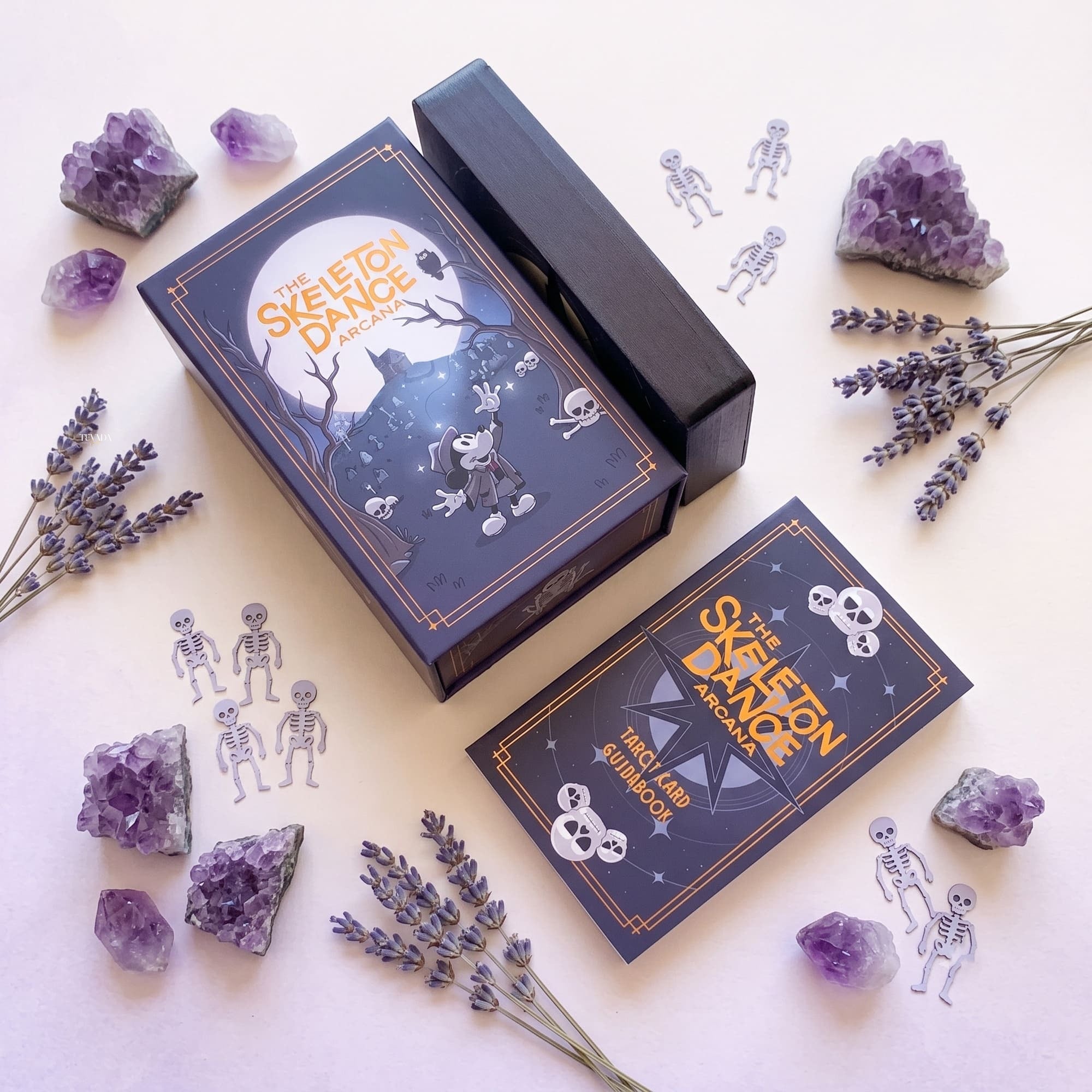 The Skeleton Dance Arcana Tarot whimsical gothic cartoon indie tarot deck for inner child healing and playful shadow work.